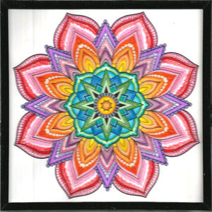Hand Colored Mandala Wall Art  in Black Frame